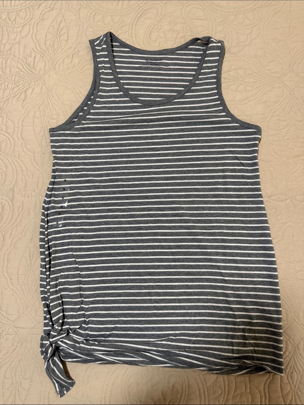 Maternity Striped Tie-Hem Tank Top - Gray & White